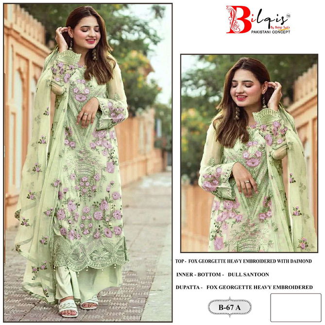 B 67 By Bilqis Embroidery Georgette Pakistani Suits Wholesale Market In Surat
